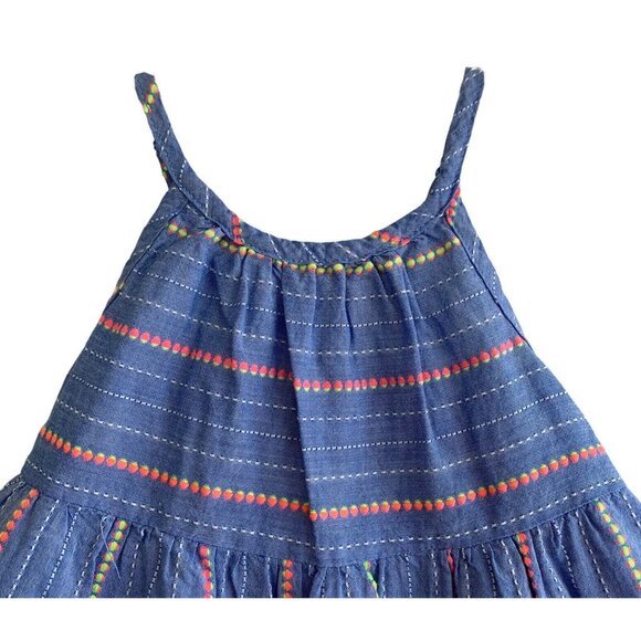 Halter Dress Girls 2T Striped Sleeveless Blue Chambray Tiered Maxi Summer - Picture 3 of 5